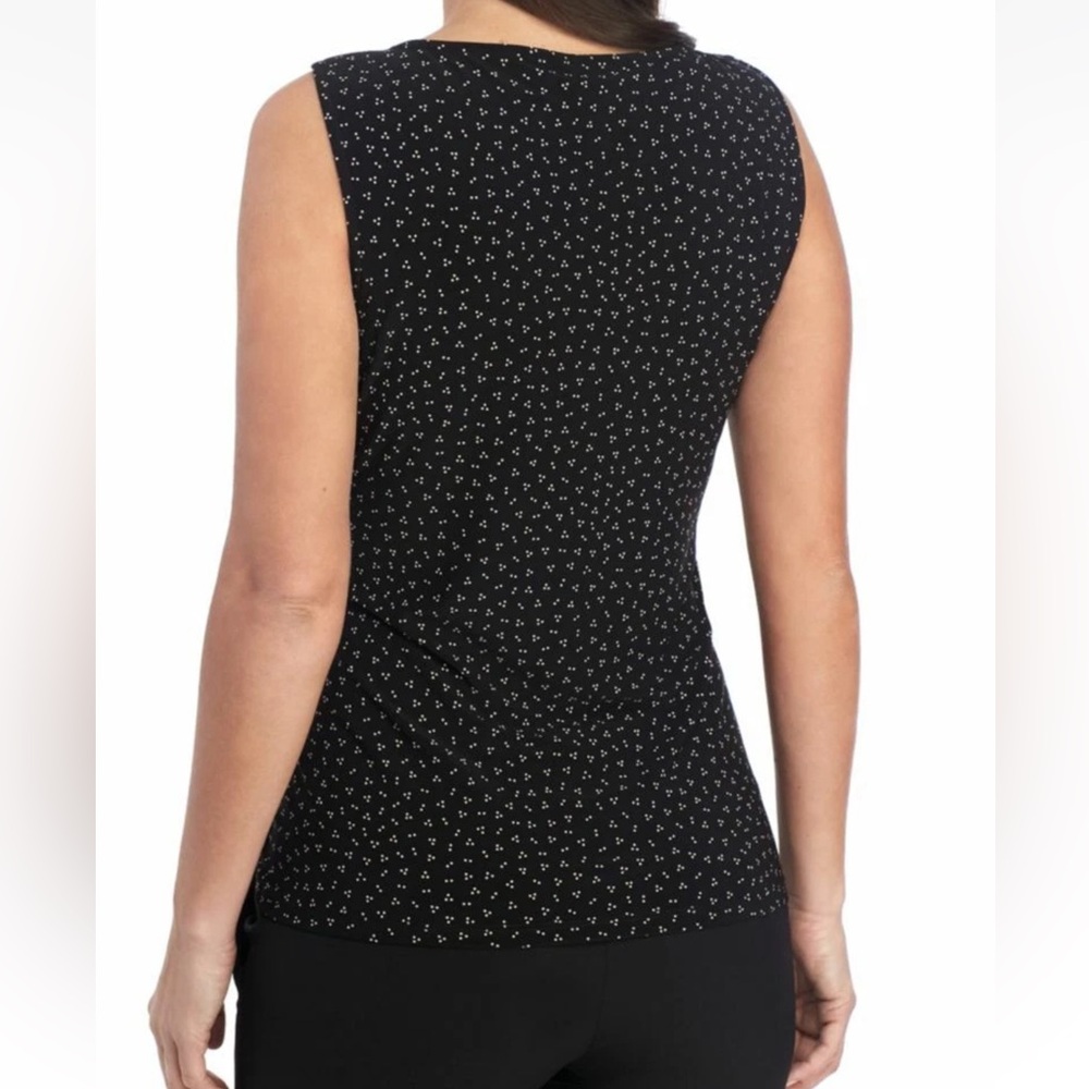 Anne Klein Black Polka Dot Side Pleat Stretchy Sleeveless Blouse NWT Large - Picture 6 of 13